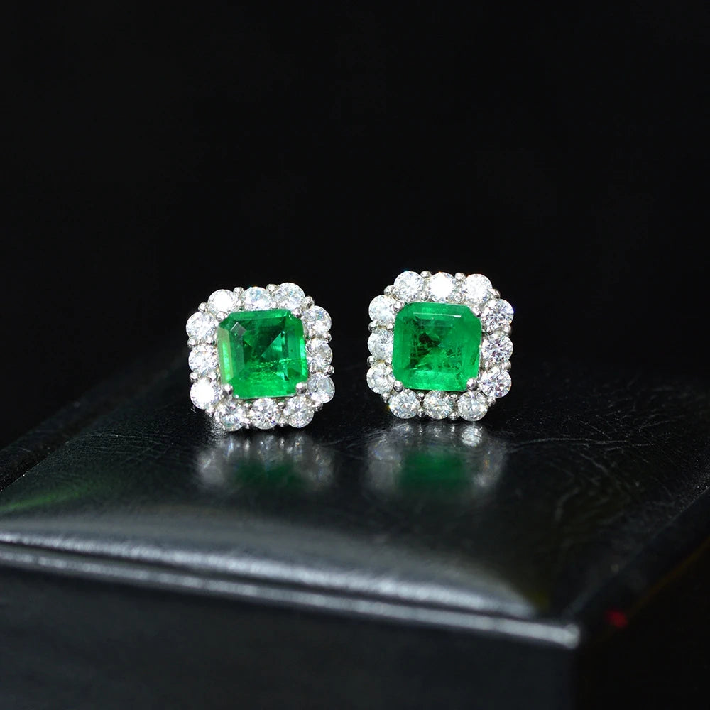 MUSHAN Jewelry Factory 2026 New 2 Carat Retro Square Stud Earrings European and American Light Luxury Full Diamond Earrings