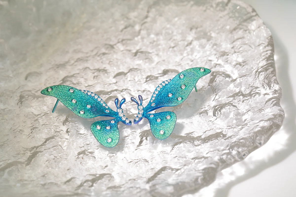 S&S Titanium Zircon Butterfly Stud Earring | Gradient Blue | Fine Jewellery