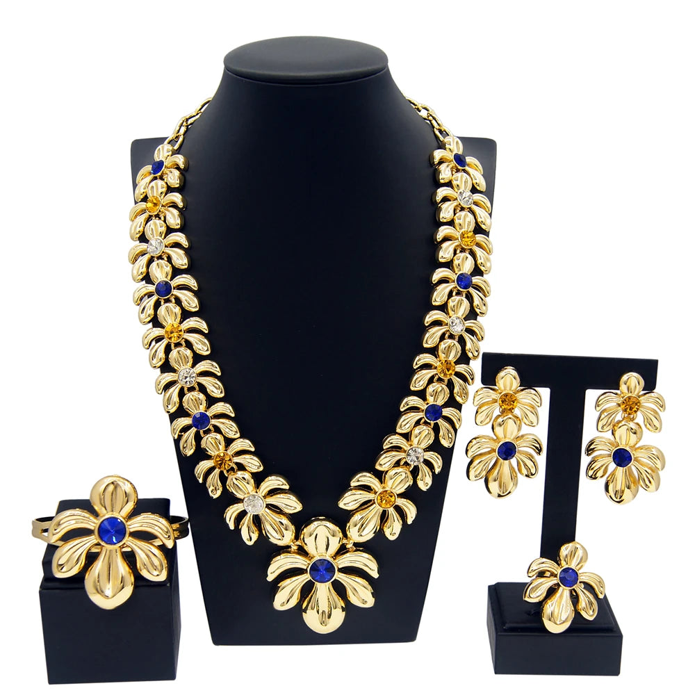 Zhuerrui Women's Necklace Jewelry Set Pendant Bangle Earrings Ring Chain Jewelry Set Italian Bridal Jewelry Set H00487