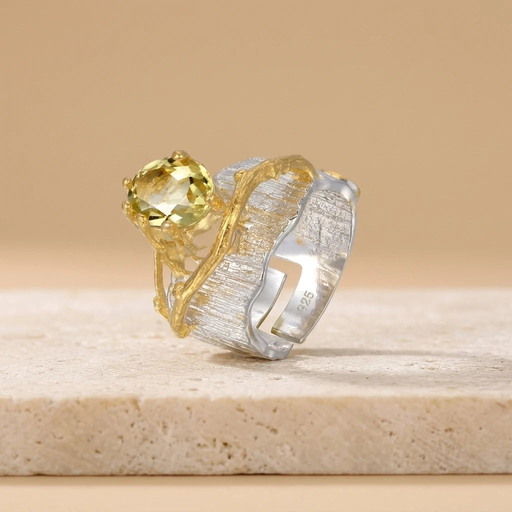 Special Design Saudi Arabia Citrine 925 Sterling Silver Thickness Ring