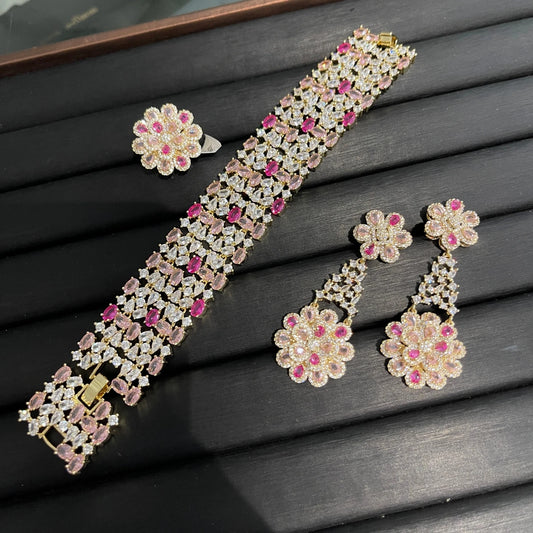 TIANSHE Luxury Red Flower Jewelry 3Pcs Set Bracelet Earrings Ring Vintage Bridal Wedding Statement Jewelry For Women