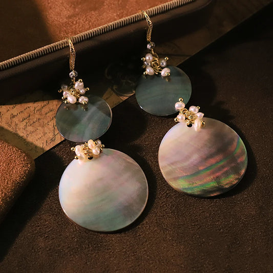 Natural Pearl 2 Pieces Black Shell Pendant Earrings Handmade Design Personality Earrings Banquet Women's Jewelry GE1817B