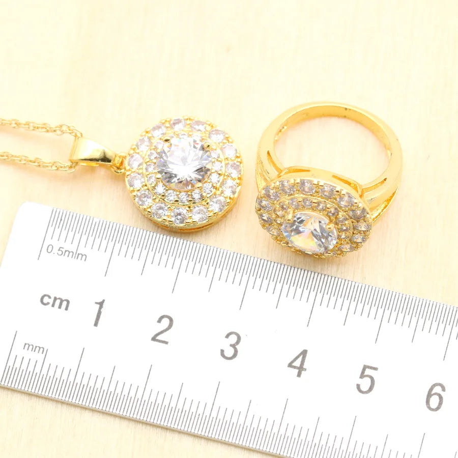 XOTICA White Zirconia 18K Gold Plated Alloy Sets for Women Earrings Necklace Pendant Ring Bracelet Wedding Engagement Party Gift