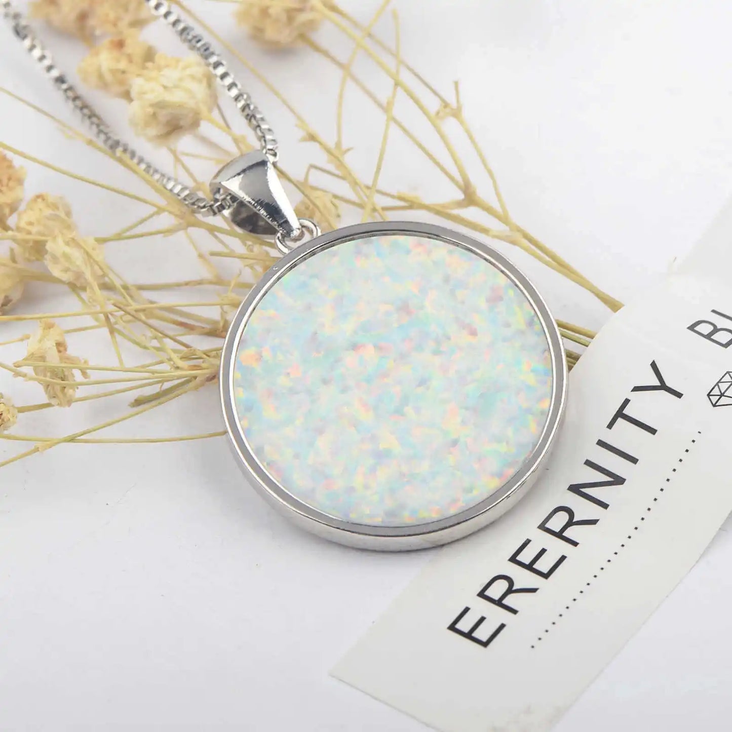 European American Fashion Opal Lotus Pendant Necklace Summer Floral Jewelry Statement Chain