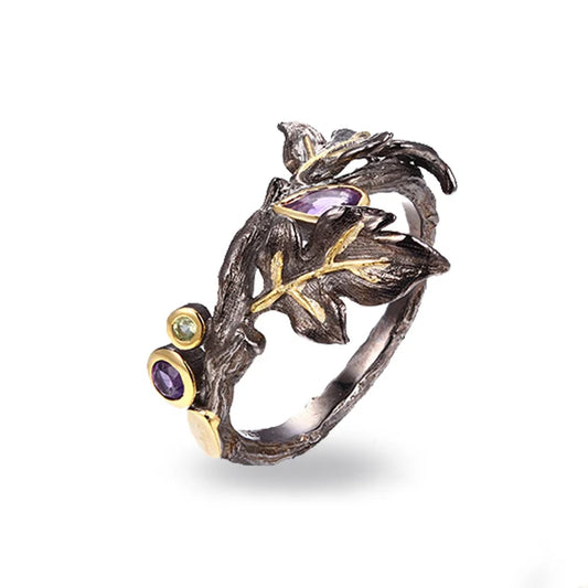 Garland Design Black Plated Aemthys Garnet 925 Sterling Silver Ring for Women
