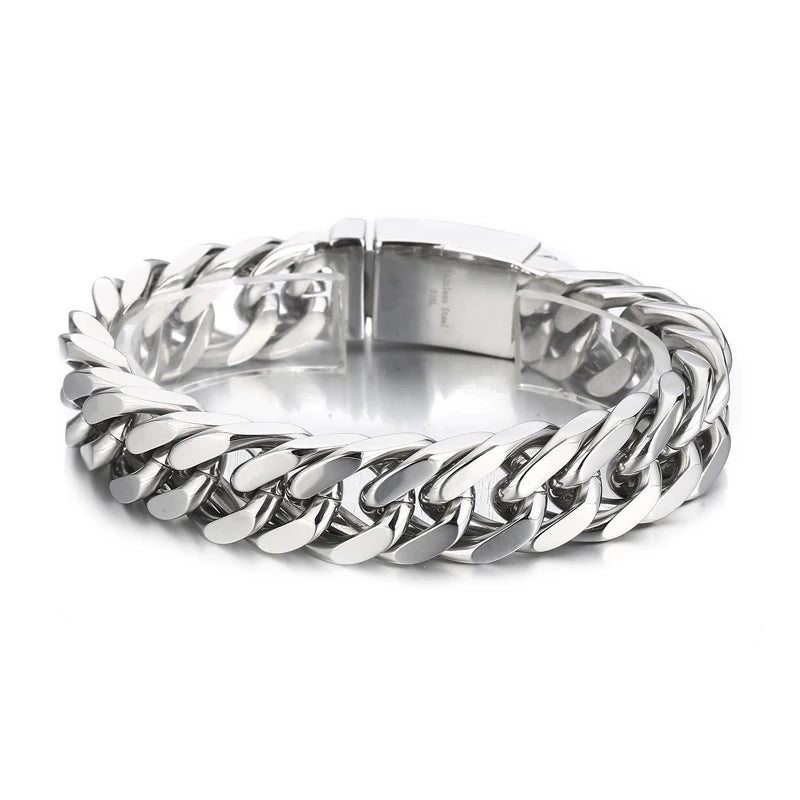 KALEN Men 215mm Polished Silver/Gold Stainless Steel Cuban Link Bracelets