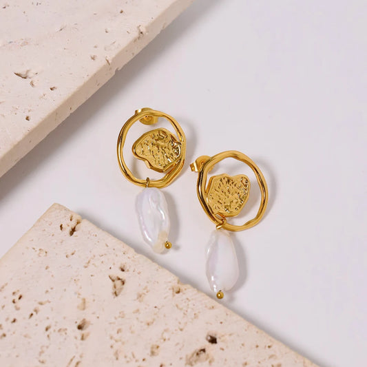Vintage Stainless Steel Heart Baroque Earrings 18K Gold Plated Drop Earrings Drop Earrings Jewelry Women Exquisite Wedding Gift