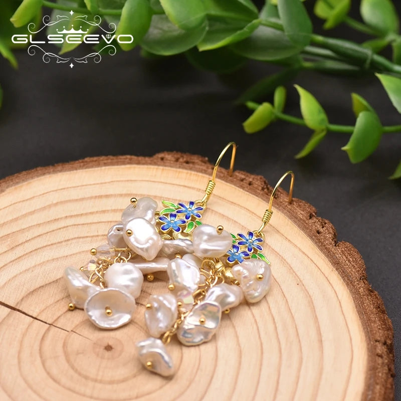 Natural Fresh Water Baroque Pearl Drop Earrings for Women Geometric Irregular Handmade Flower Earrings Jewellery