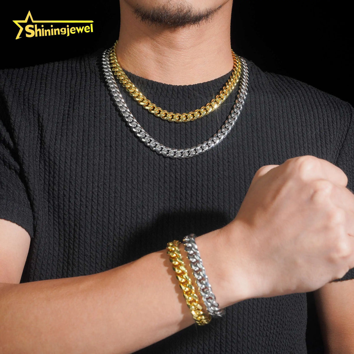 BiG-BOSS Hot Sale 316L Stainless Steel Cuban Link Chain 925 Silver VVS D Moissanite Iced Out Lock Jewelry Miami Cuban Bracelet Necklace