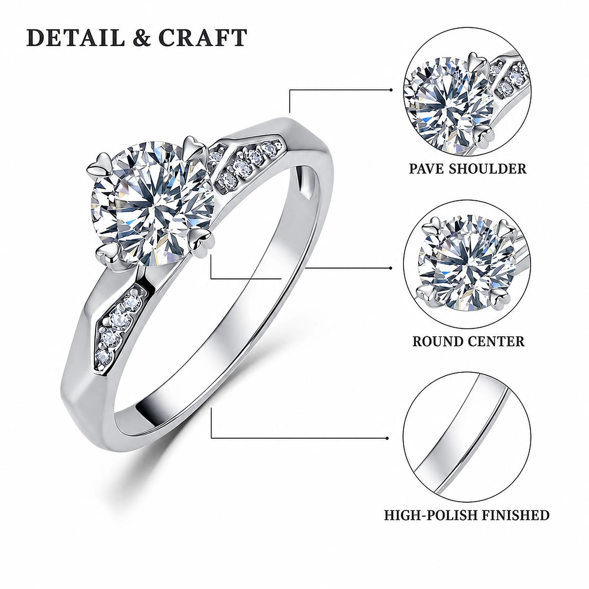 Gioiellieri Heart Prong Angular Shank Round Brilliant Lab Grown Diamond Ring 1CT D VVS1 9K 10K 14K 18K Solid Gold Women Fine Fashion Jewelry