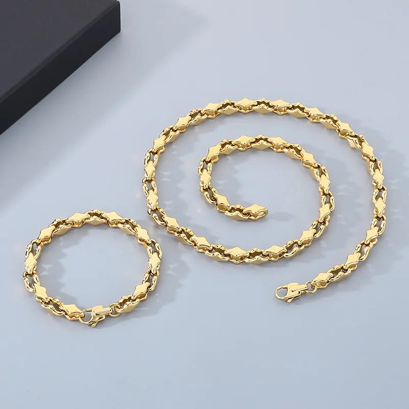 REBEL Punk Stainless Steel Melon Seed Chain Necklace Bracelet Accessories for Men Women Fashion Jewelry Sweater Necklace