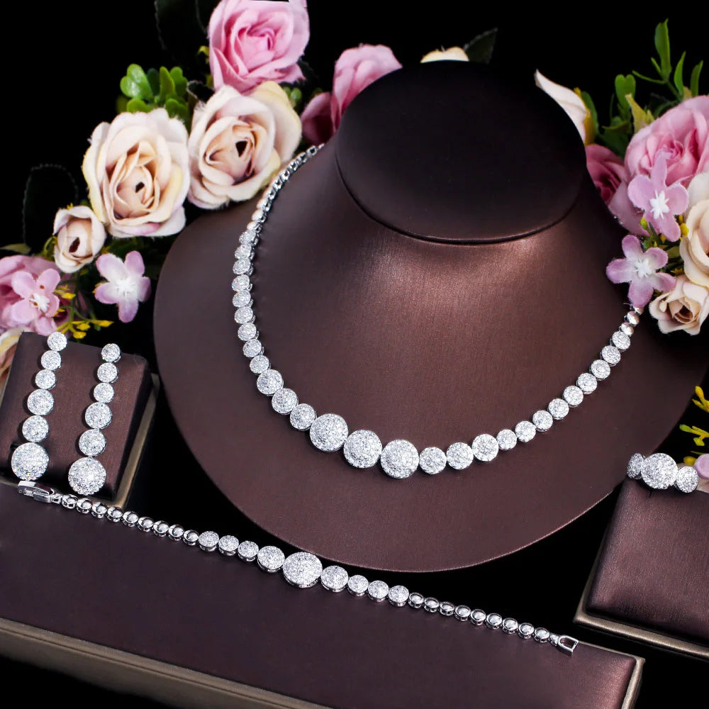 Dubai Gold Plated Cubic Zirconia Stone Luxury Round Shape African Indian Brides Jewelry Sets for Ladies Wedding Bridal Romantic