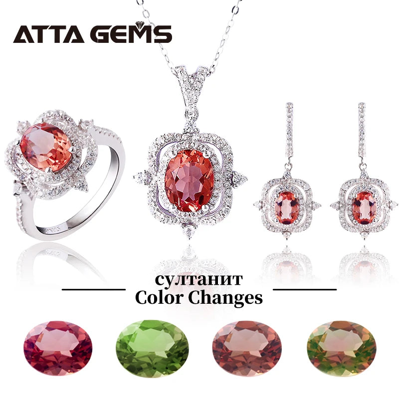 Zultanite Jewelry Sets 925 Sterling Silver Created Diaspore Dangle Earrings Ring Yellow Gold Color Change Gemstone Women's