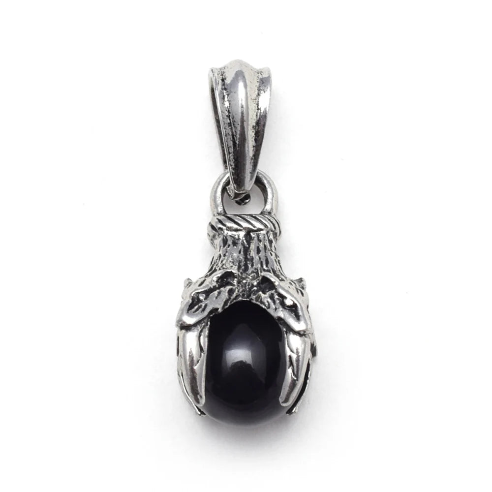 Punk Rock Titanium Steel Dragon Claw Crystal Ball Pendant Necklace 18inch Black Cord Natural Gemstone Chakra Jewelry