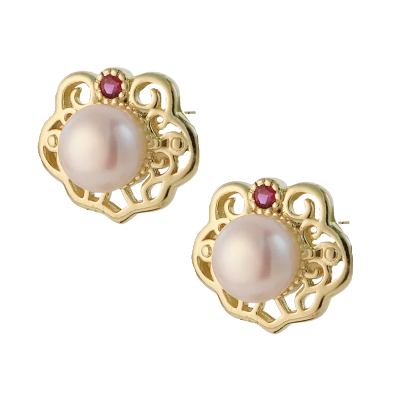 Natural Freshwater Pearl Polygon Hollow Zircon Set Earrings Studs Luxury Fashion Jewellery Earrings Gift for Women Wife GE1745
