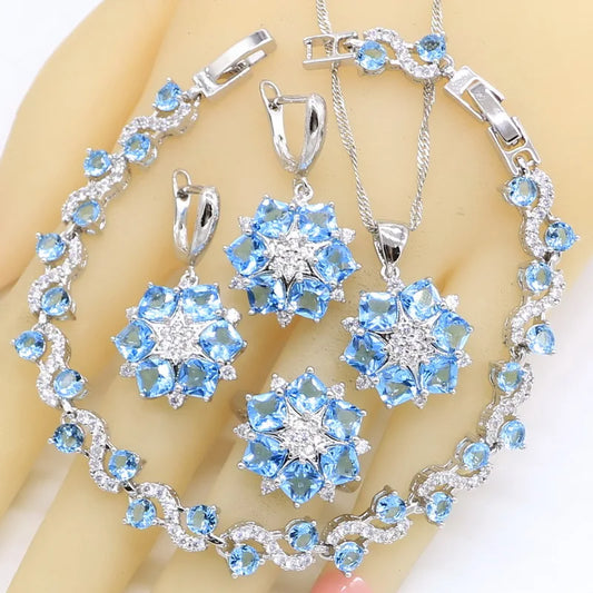 925 Sterling Silver Luxury Design Jewelry Set for Women Wedding Bracelet Earrings Necklace Pendant Ring Bridal Birthday Zircon
