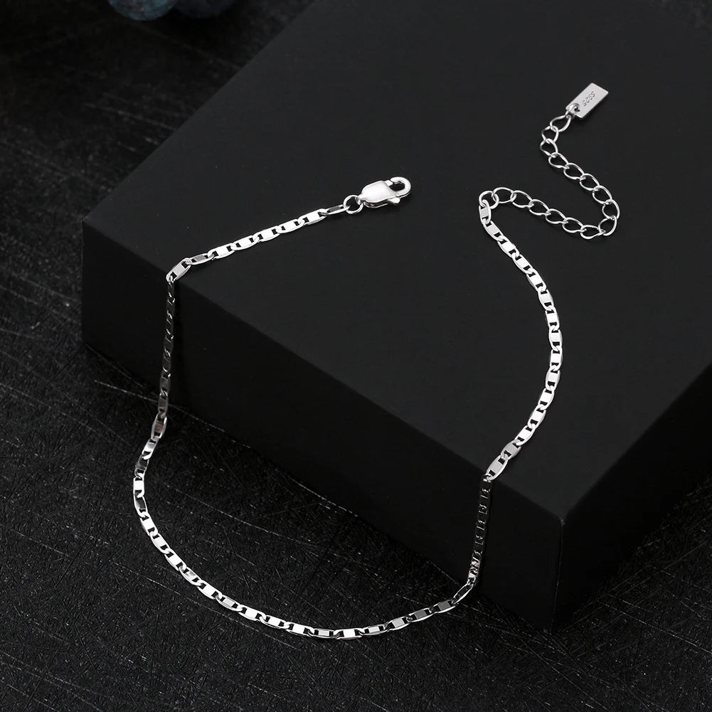 RINNTIN 14K Gold Color Adjustable Link Bracelet Anklet for Women Beach Foot Jewelry 925 Sterling Silver Leg Cuban Chain Anklets