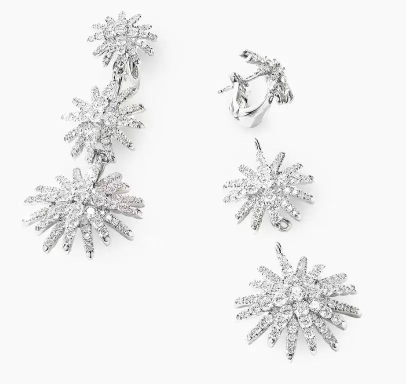 DY High-Quality Silver-Plated Sunflower Earrings with Diamonds. Gold-Plated Sunflower Earrings. Wholesale Jewelry.