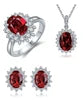 Gemfiori Vintage Sterling 925 Silver Lab Grown Ruby Ring Necklace Earrings Ladies' Bridal Jewelry Set for Weddings Party Gift Idea