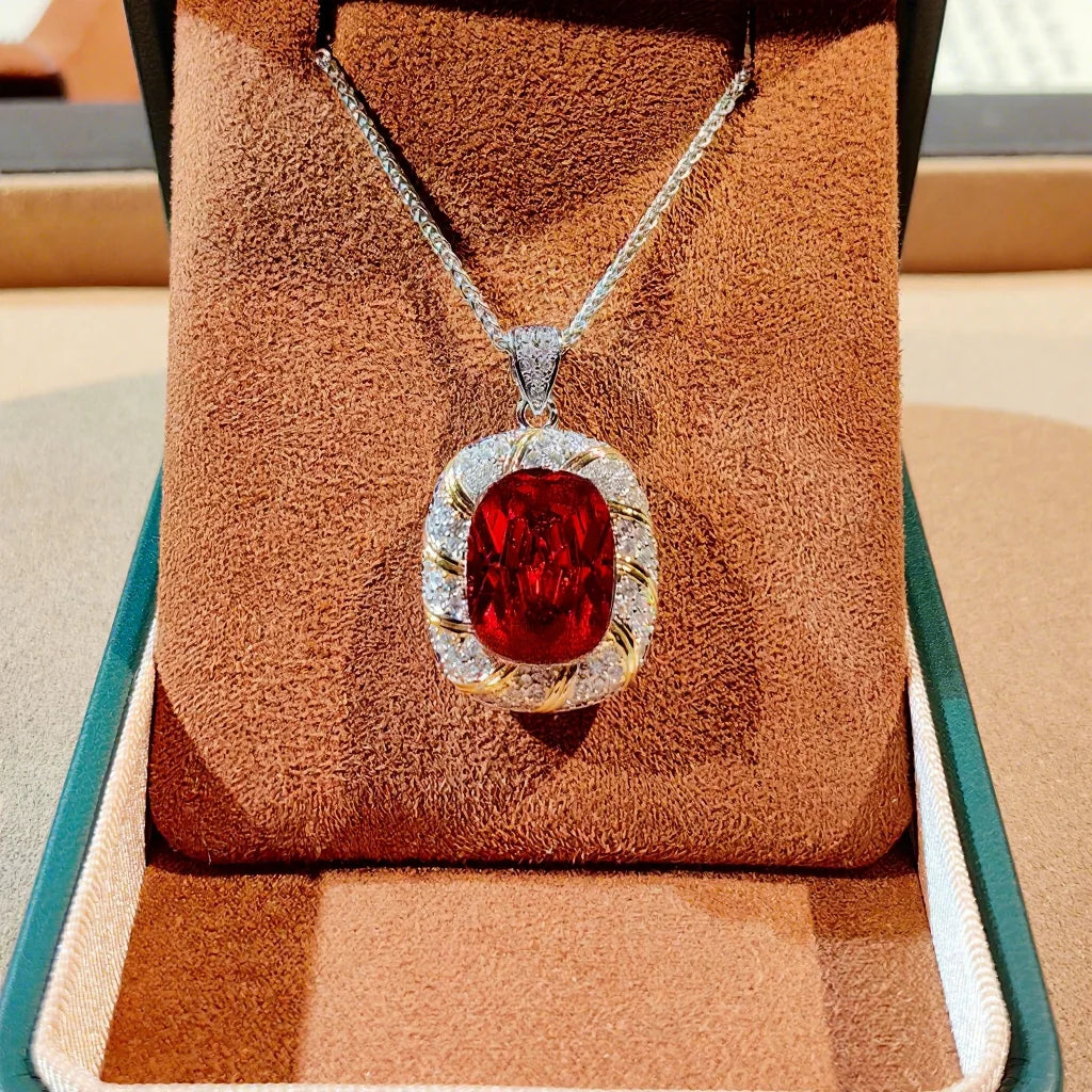 S&S Silver Plated Zircon Romantic Jewellery Set | Red & Champagne