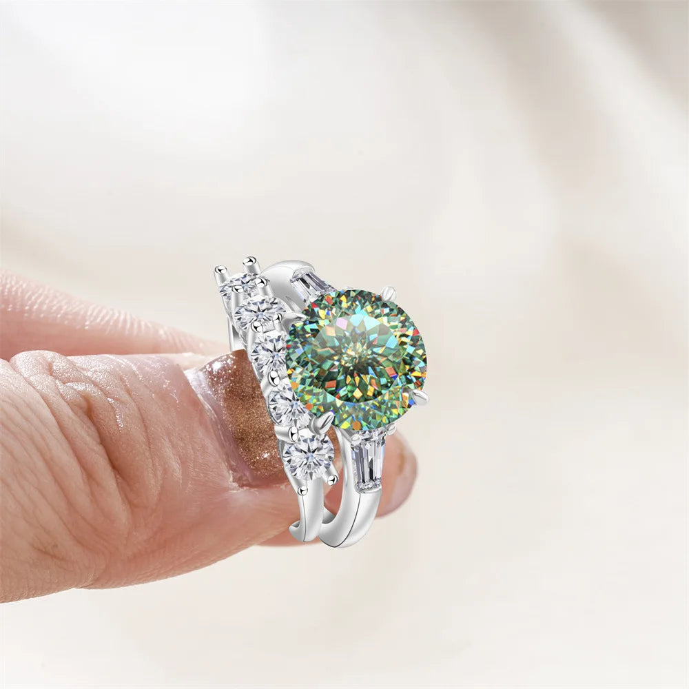 Saudi Arabia Silver Rings with Luxury S925 Sterling Silver Jewelry 6.5carat Gra Certificate Moissanite Ring Set Birthday Gift