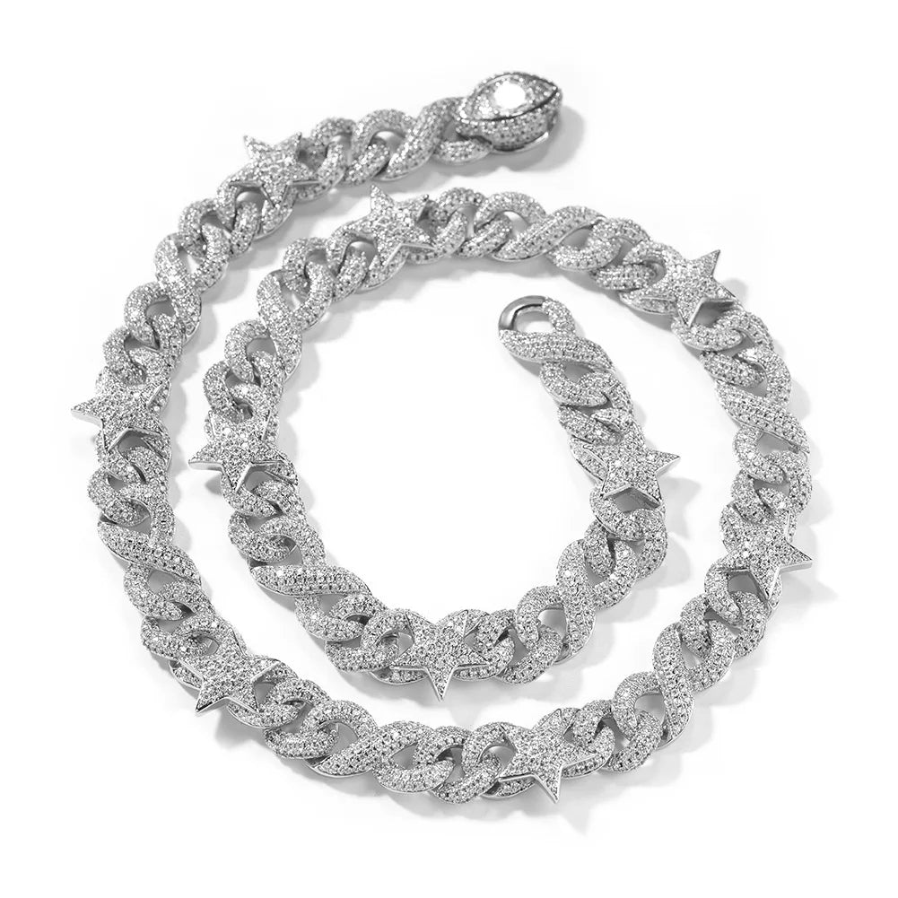 Wholesale High-End 10mm Cuban Chain Necklace for Men Full Star Eye Clasp Fashion Jewelry with Zircon and Copper Material