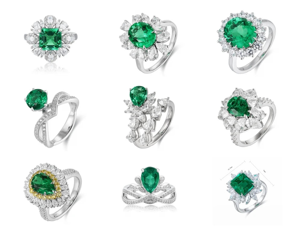 Gemfiori Lab Grown Gemstone Ring 925 Sterling Silver Emerald Ring Birthstone Rings for Mothers Valentines Thanksgiving Day Size 5-10