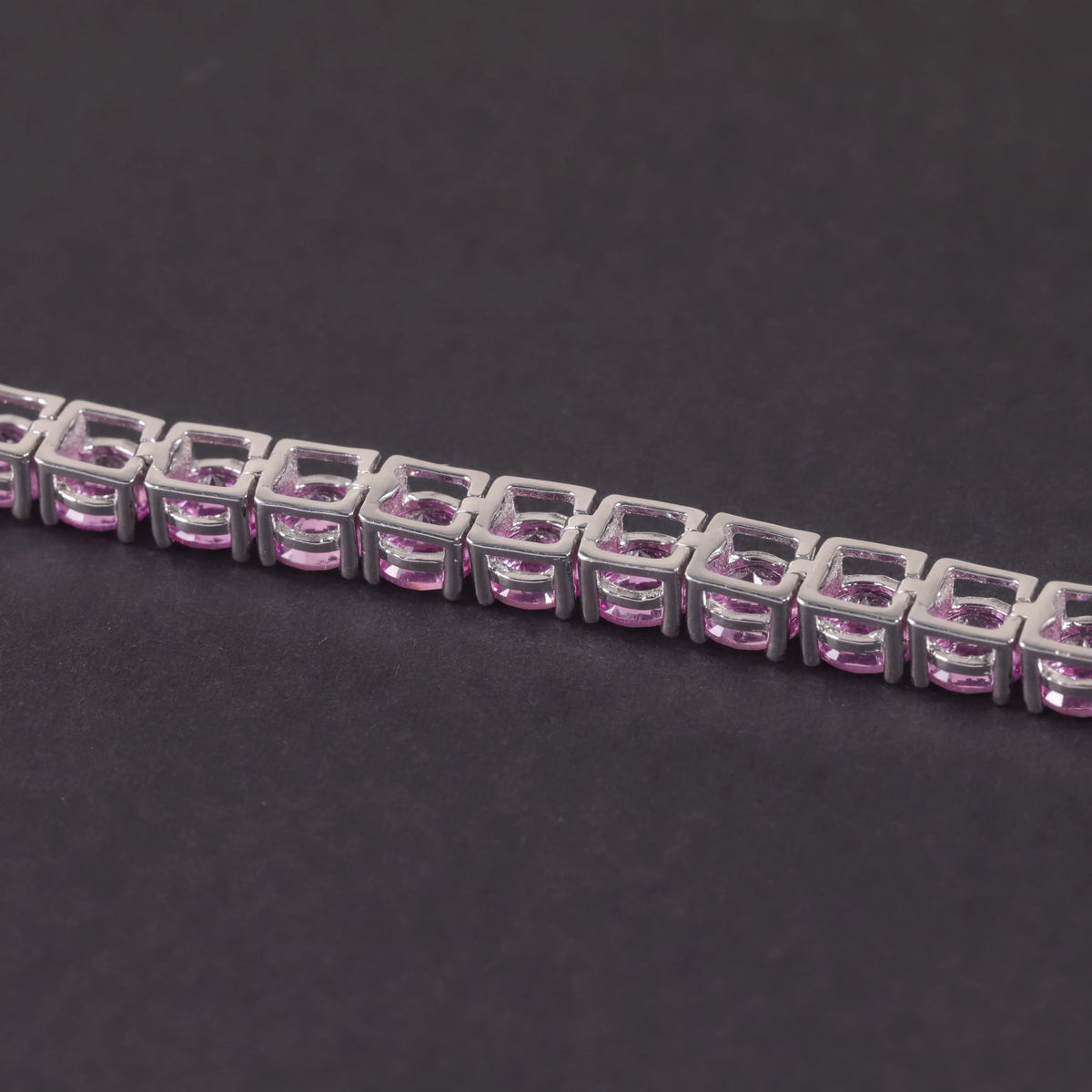 Gemfiori Glamorous Women Bracelet Prong Setting 925 Silver Hip Hop 3mm Medium Pink Lab Grown Sapphire Tennis Chain Bracelets