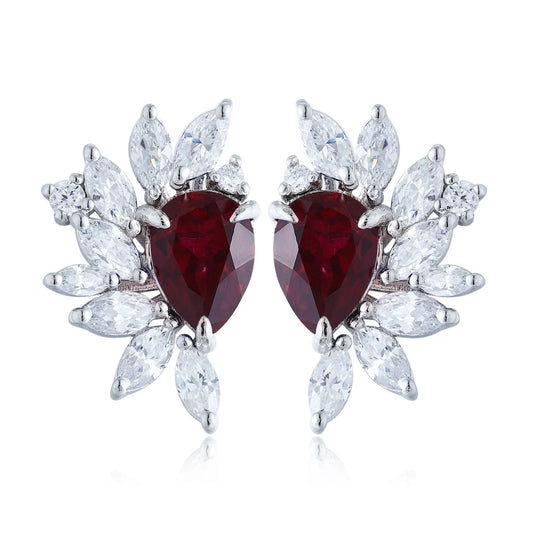 Gemfiori Anster High Quality S925 Lab Grown Ruby Earring Stud Dainty Gemstone Stud Earrings for Women Daily Wear Gift