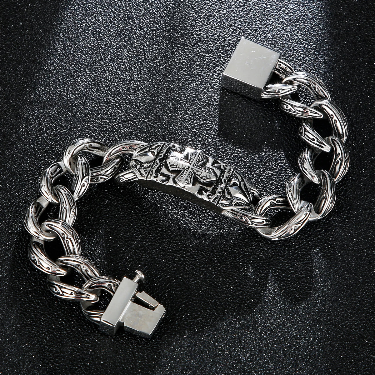 VIKING Mens Vintage Retro Cross Bracelet – Silver Stainless Steel