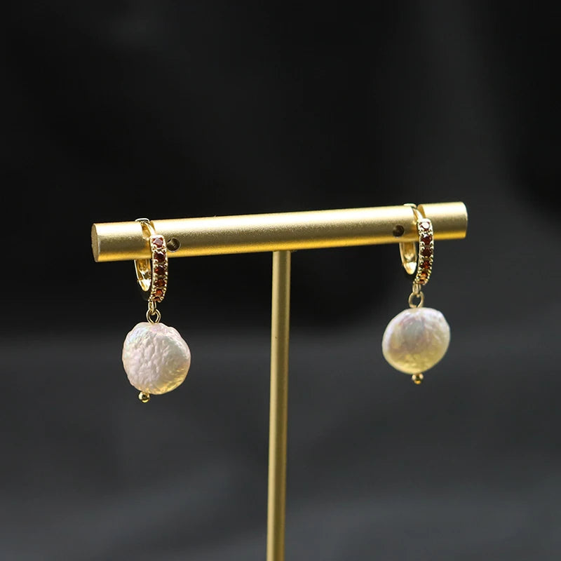925 Silver High Sense Simple Pink Baroque Pearl Elegance Drop Earrings White Zircon for Women Fashion Wedding Jewelry