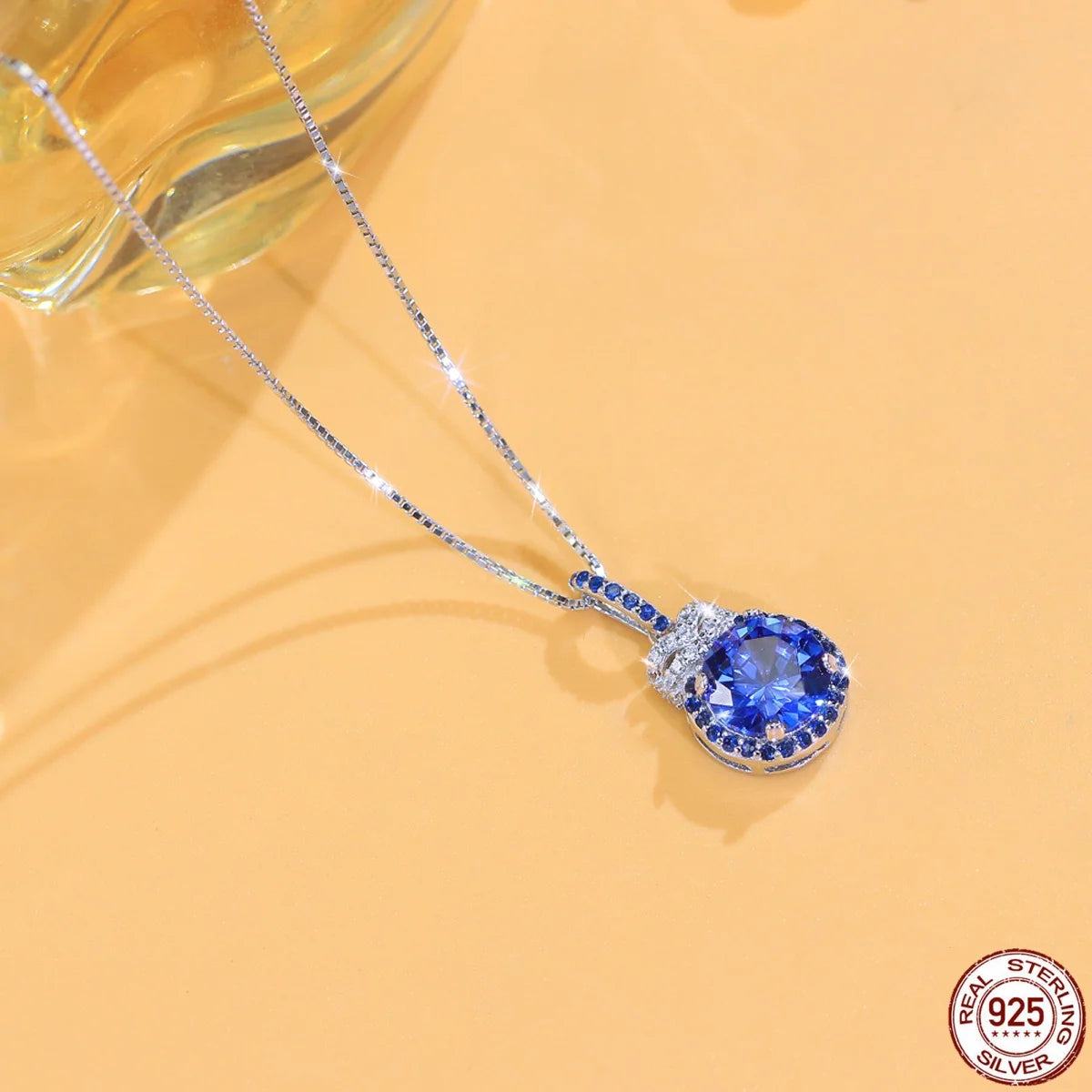 S&S 925 Sterling Silver Rhodium Plated Round CZ Pendant Necklace – White & Blue – Collection