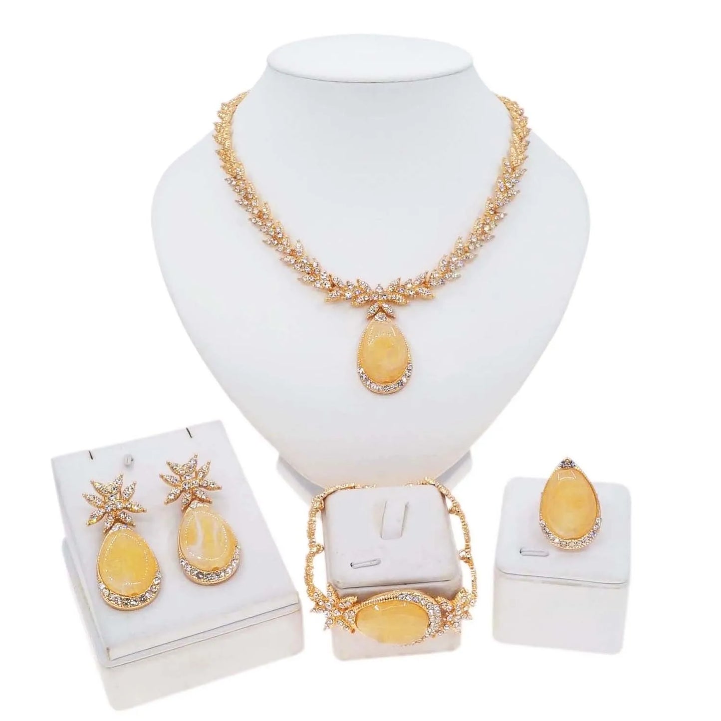 Zhuerrui Exquisite Woman Gold Jewelry Sets Silver Diamond Drop Necklace Jewelry Set Cheap Bridal Costume Accessories HC23227
