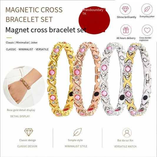 European and American fashion detachable energy magnet bracelet with diamond-encrusted and adjustable ladies bracelet