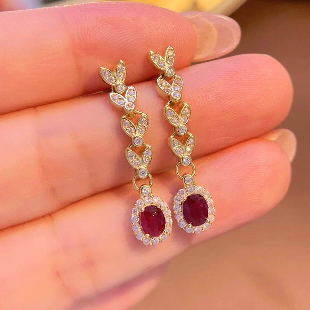 Gioiellieri Dainty Natural Ruby Drop Earrings 925 Silver Luxury Minimalist Claw Setting Yashiman Women's Third Party Appraisal
