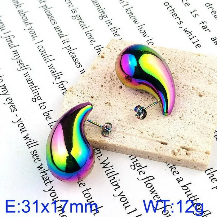 REBEL High-quality Fashion Chubby Water Drop Stainless Steel Hollow Earrings Necklace Charm Temperament Jewelry Set