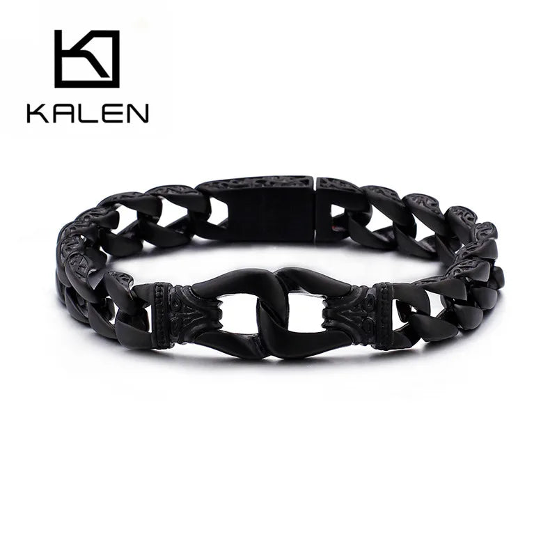 KALEN Black Plating Spring Clasp Stainless Steel Bracelet Men