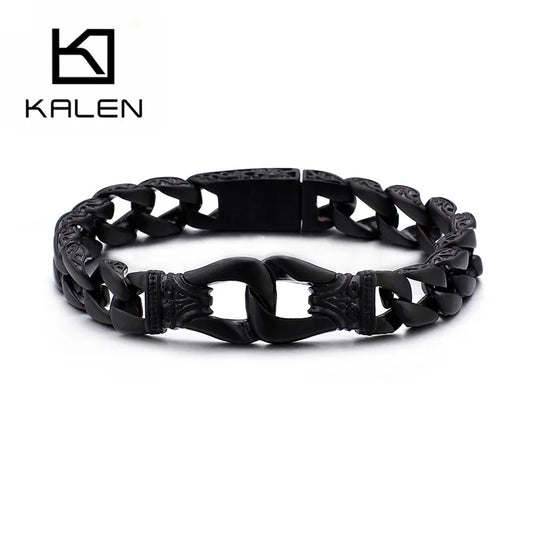 KALEN Black Plating Spring Clasp Stainless Steel Bracelet Men