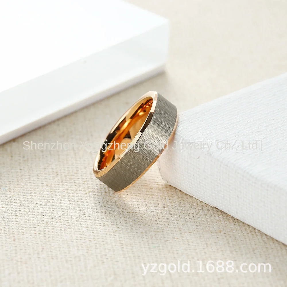 TG 7MM Rose Gold Plated Tungsten Carbide Square Design Wedding Band Ring Simple and Stylish Unisex US Size 6-13