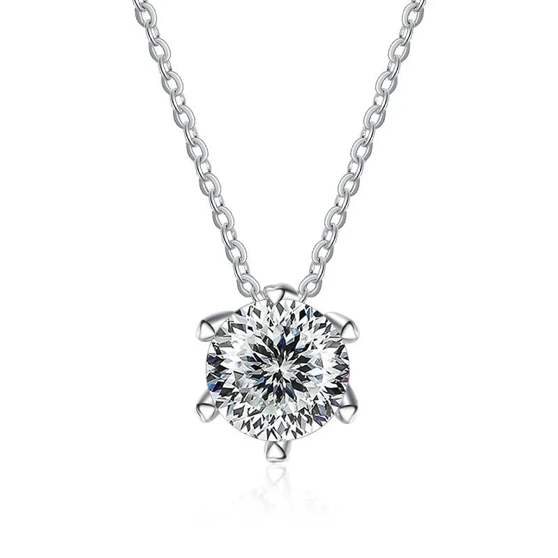 Factory Custom Minimalist 925 Sterling Silver Six Claw Set Round Cut 1 Carat Colorful Moissanite Pendant Necklaces Women