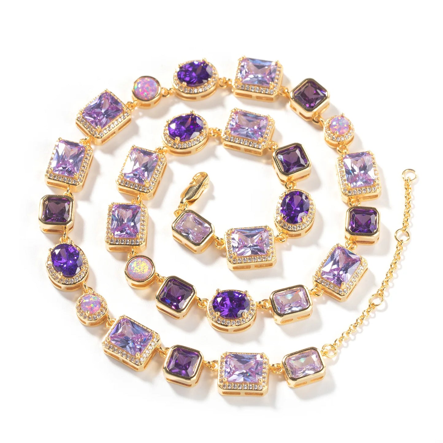 Luxury Purple Gem Zircon Tennis Necklace for Men Women Hip-hop Jewelry Necklace