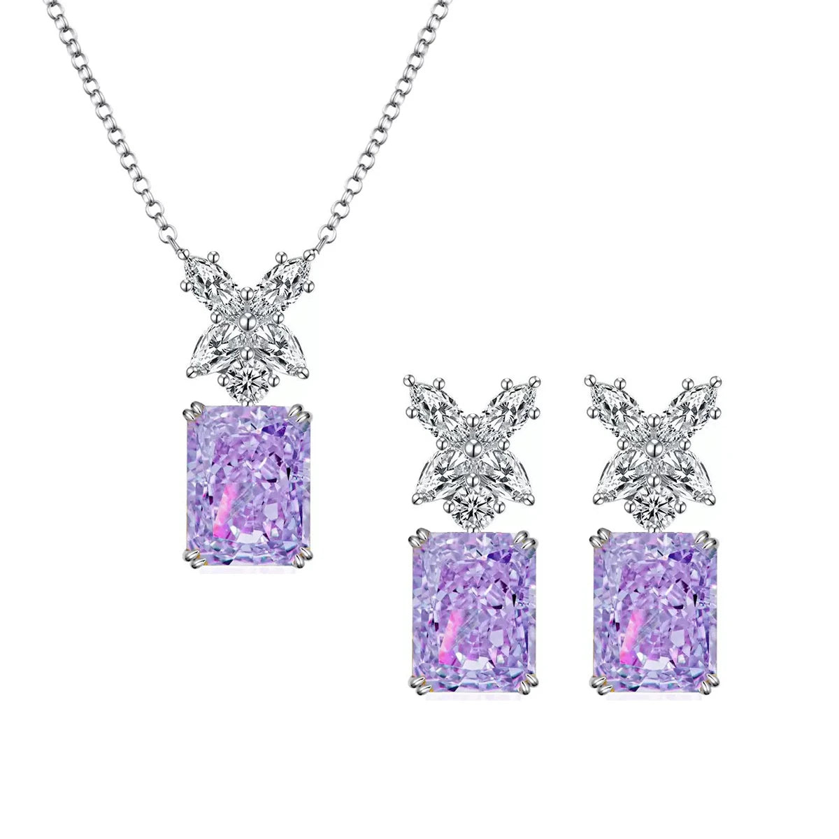 Sparkling High-carbon Crushed Ice Cut Cubic Zirconia S925 Sterling Silver Purple Jewelry Set for Women Wedding Party Jewelry