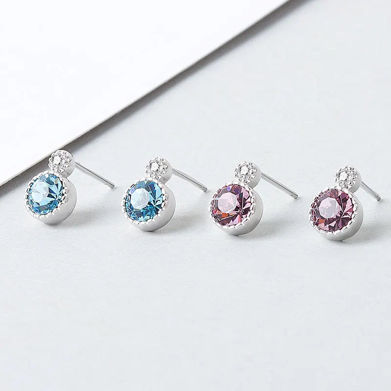 Fine Jewelry 925 Sterling Silver Marine Heart Jewelry Set Light Luxury Colorful Diamond Necklace Earring Bracelet 3 Piece Set