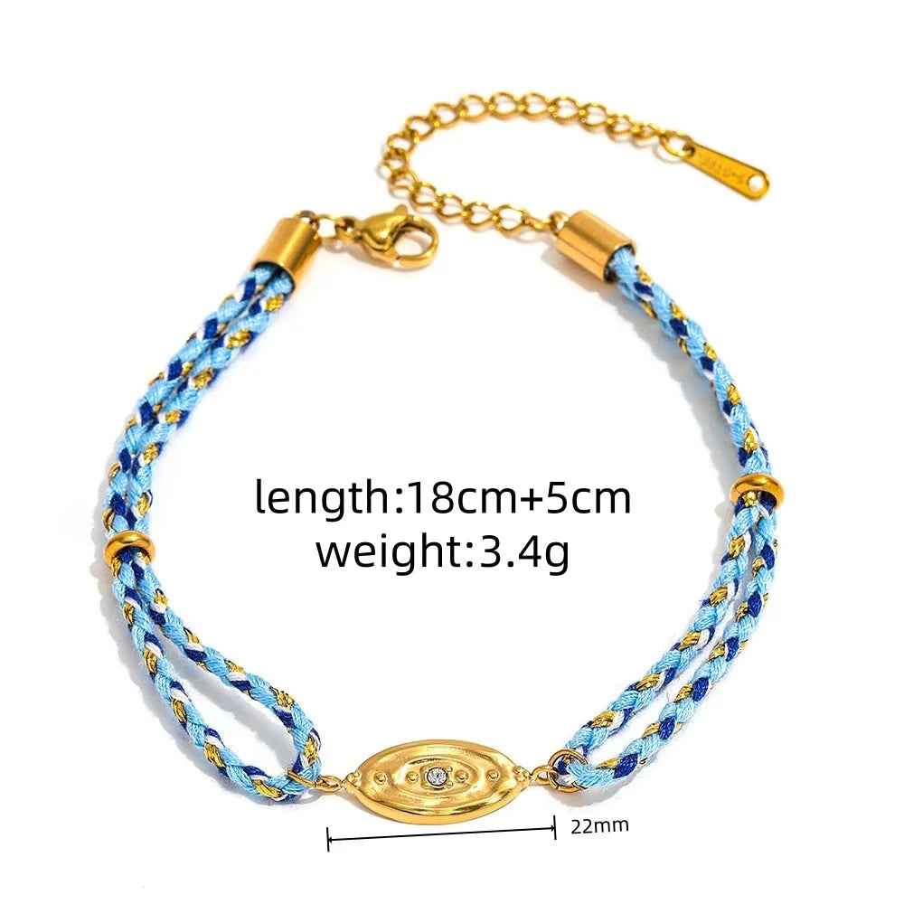 Joolim High End Gold Plated Waterproof Boho Woven Rope Sunburst Zirconia Pendant Stainless Steel Bracelet Wholesale Jewelry