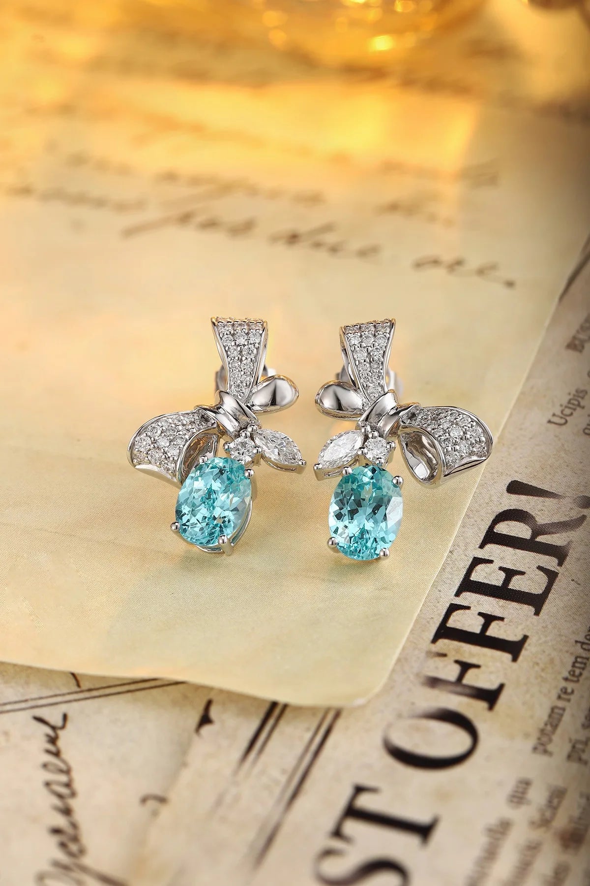 Gemfiori PT950 Lab-Grown Diamond Paraiba Geometric Trendy Drop Earrings for Wedding & Party