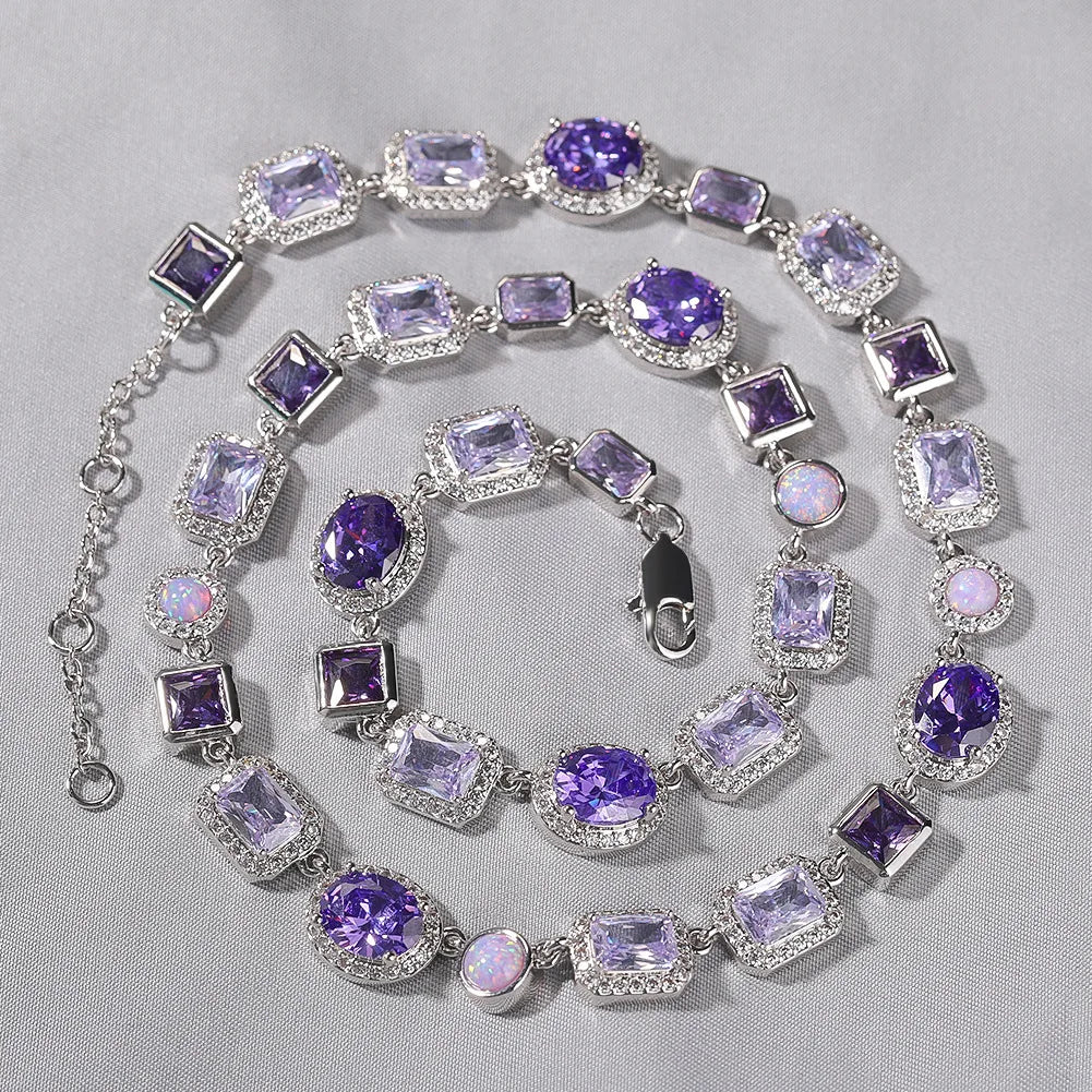 Luxury Purple Gem Zircon Tennis Necklace for Men Women Hip-hop Jewelry Necklace