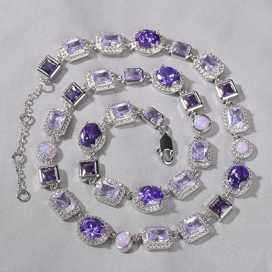Luxury Purple Gem Zircon Tennis Necklace for Men Women Hip-hop Jewelry Necklace
