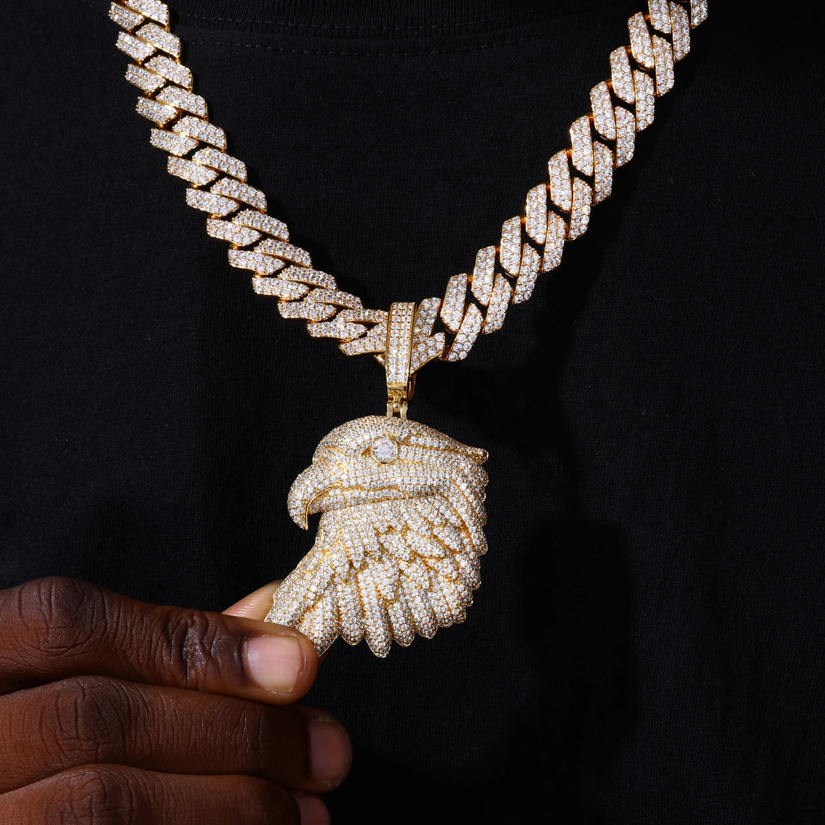 Jewelry Factory Wholesale Luxury Hip Hop Mens 18K Gold Plated Brass AAAAA CZ Diamond Iced Out Bald Eagle Pendant