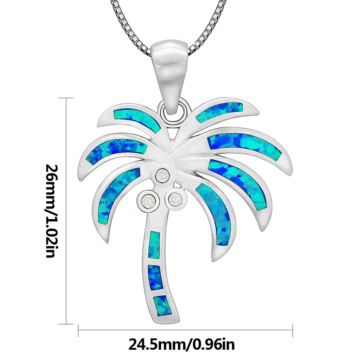 Aobao Christian Copper Opal Plant Palm Tree Collar Lariat Necklace Women's Hawaiian Style Silver Plated Blue Coconut Tree