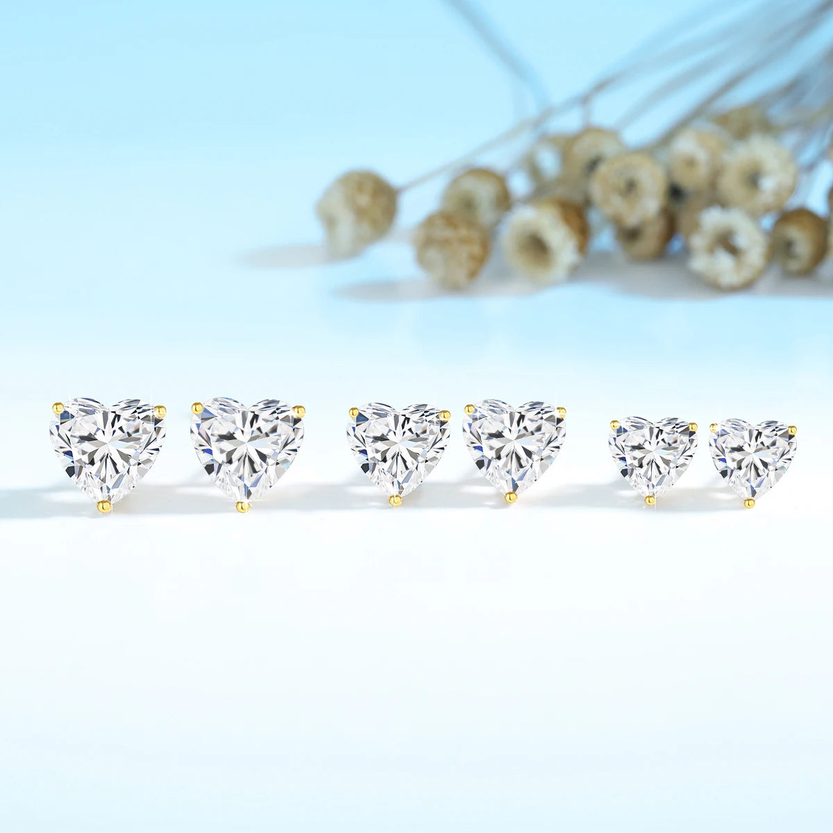 Gioiellieri Fine Jewelry Manufacturer Engagement Woman Gift Real 14K Gold Hollow 2ct 3ct Moissanite Diamond Heart Stud Earrings